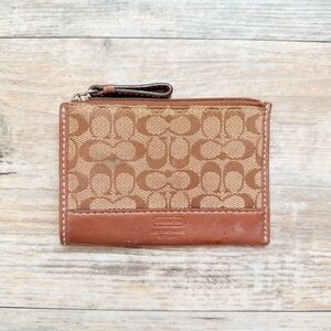 Coach Signature Mini Skinny ID Case Keychain Wallet Tan Brown Y2K Card Coin